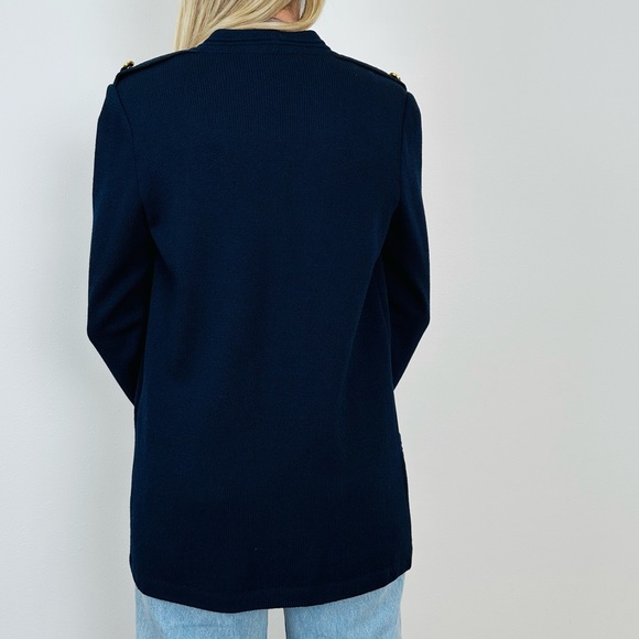 St John Open Front Cardigan Sweater Navy Knit Gold Buttons - Picture 4 of 10